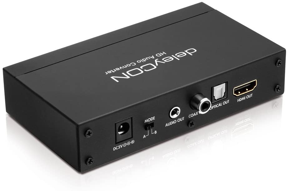 deleyCON HDMI Audio Extractor Splitter+Converter Adapter Wandler - HDMI zu HDMI + 5.1 Toslink SPDIF + Digitales Coaxial + Analoge 3,5mm Klinke