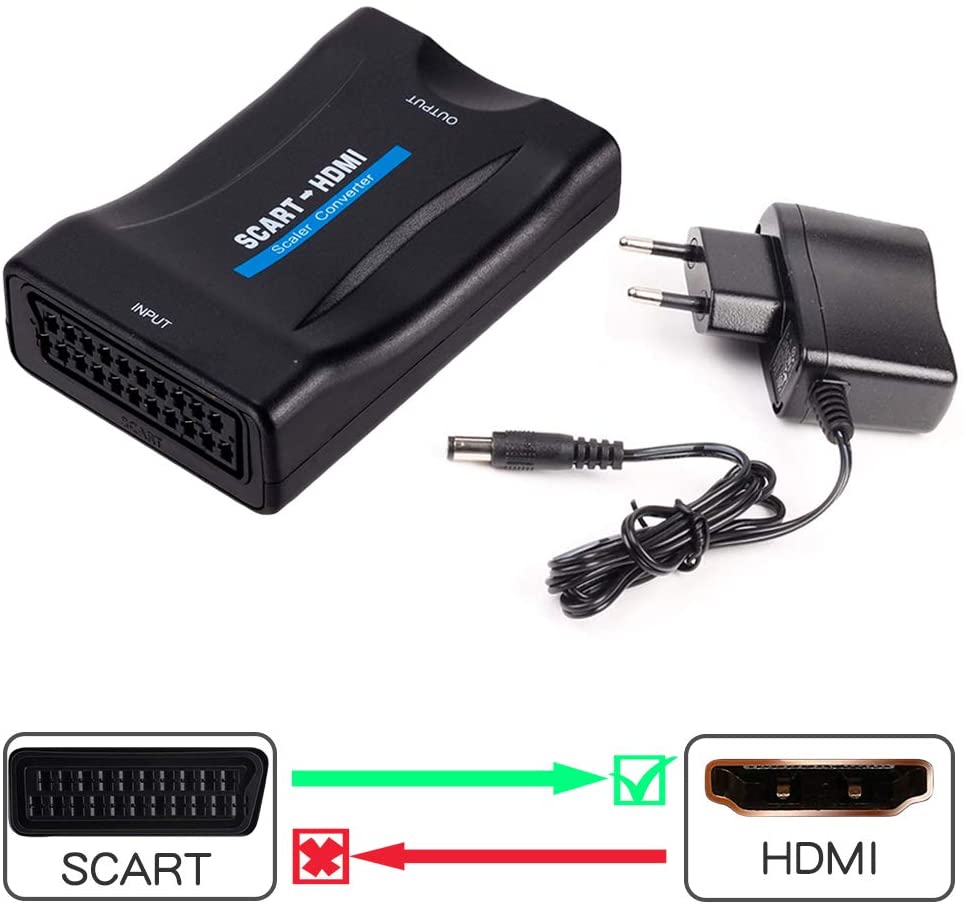 SCART auf HDMI Konverter, Scart zu HDMI Konverter Adapter 1080P HD Video Wandler für HDTV STB Xbox PS3 Sky DVD Blu-ray