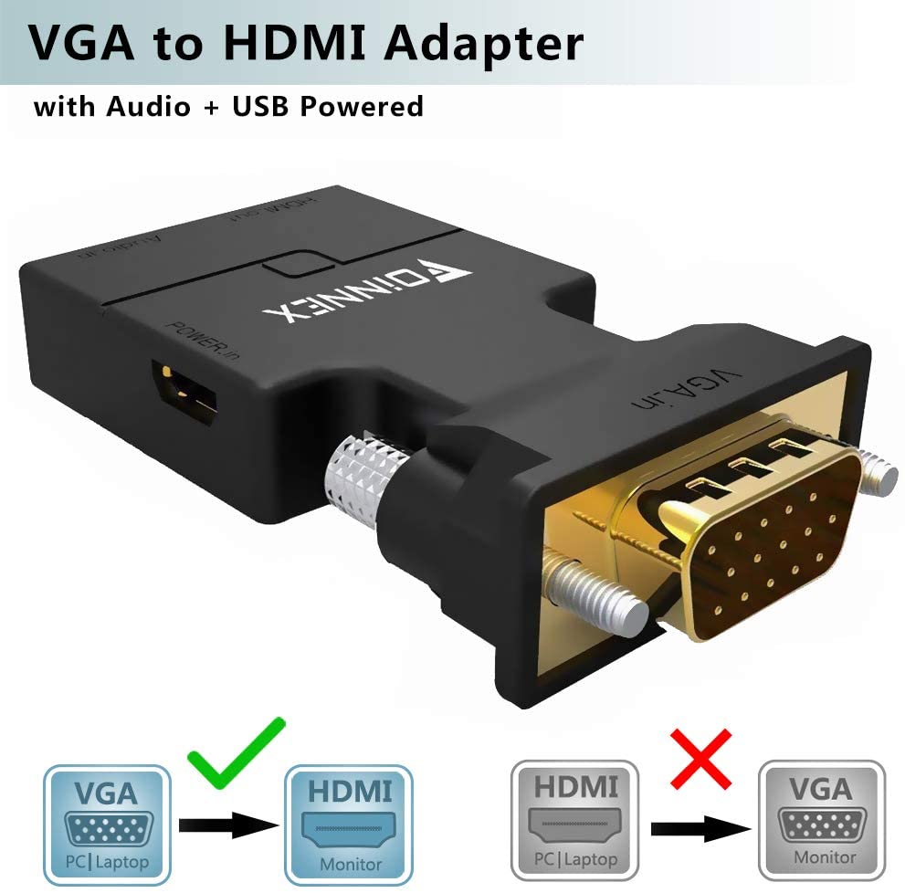 VGA auf HDMI Adapter mit Audio (Alter PC zu TV/Monitor mit HDMI), Aktiv VGA Buchse to HDMI Stecker TV Konverter/Wandler für Computer, Beamer mit Audio Kabel, 1080P